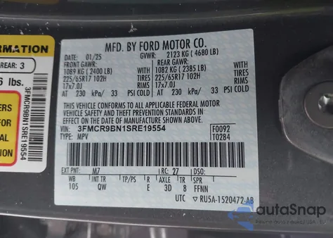 2025 Ford Bronco Sport Big Bend from USA, damaged, VIN 3FMCR9BN1SRE19554